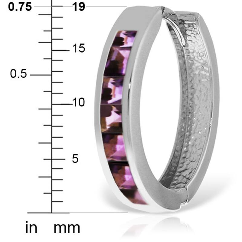14K Solid Gold Hoop Huggie Gemstone Earrings w/ Natural Amethysts