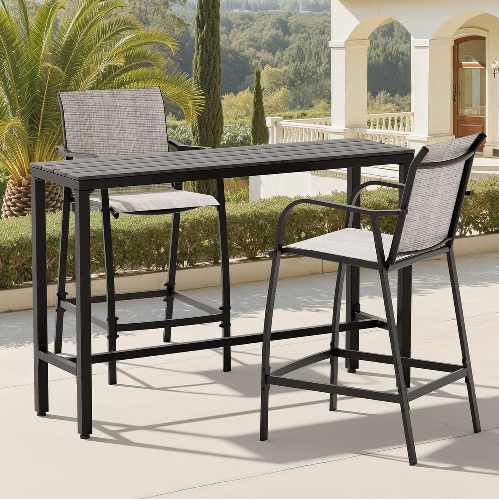 Outdoor Patio Bar Stools Set Rectangle Bar Table with Barstools