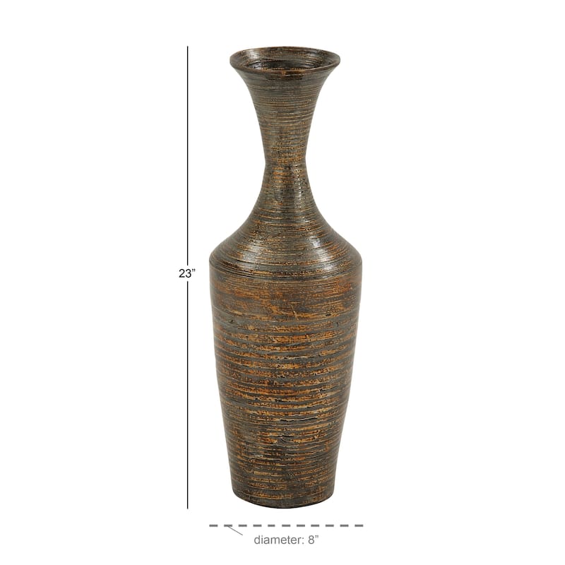 Bamboo Wood Tall Floor Vase with Lacquer - Dark Brown - Roche River Decor - 8"Wx8"Lx23"H