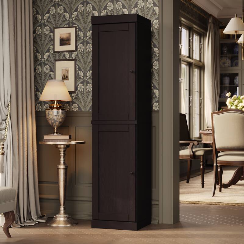 Palace Imports Premium 100% Solid European Oak Hardwood Modular Dining Room Cabinet with Shaker Doors - 16" Wide, 71.5" Tall - Espresso-Oak