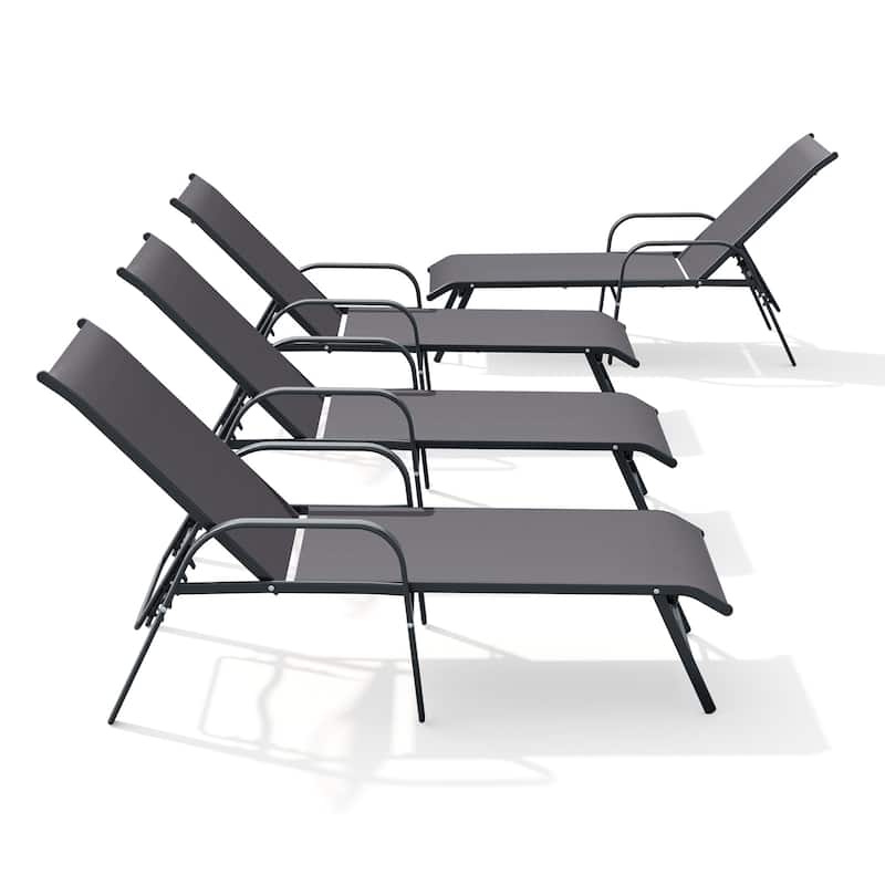 Crestlive Products Outdoor Aluminum Chaise Lounge Chair with Adjustable Backrest - New Upgrade Grey - 4PC