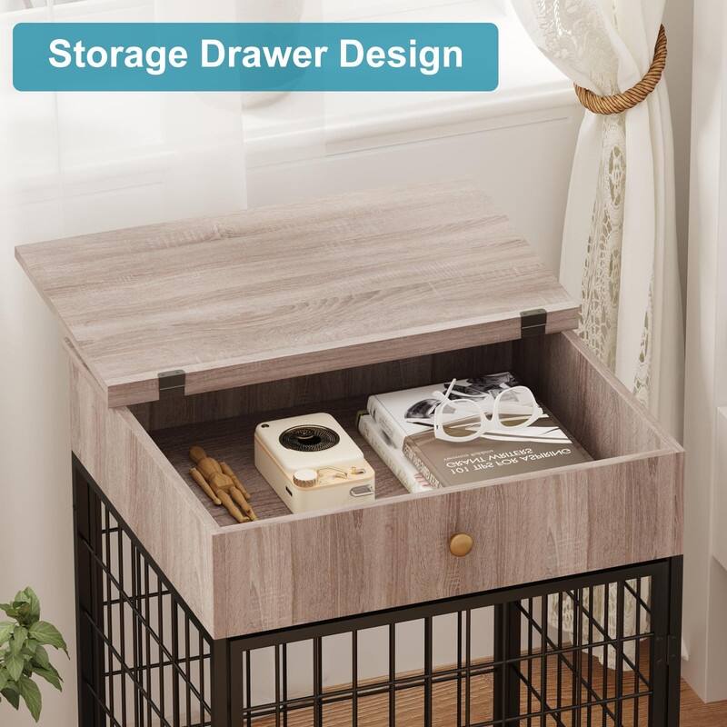 Wooden Dog Kennel Crate Furniture Side Table End Table with Drawer for Small Dogs