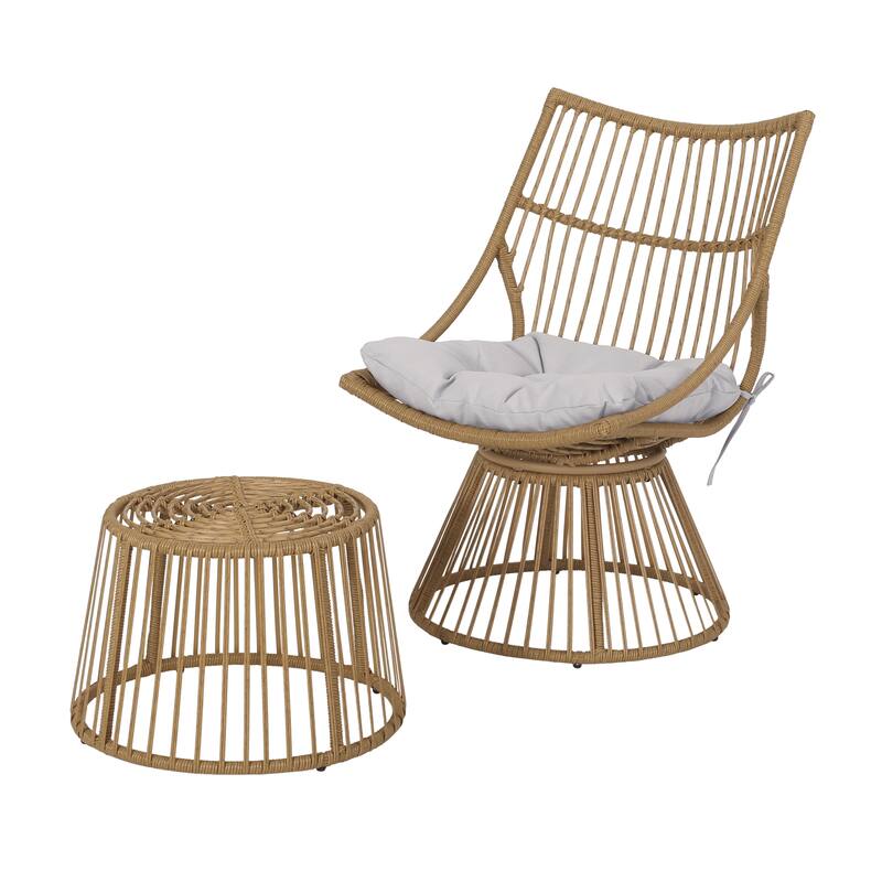 Caryl Outdoor Wicker Chair and Side Table Set with Cushion by Christopher Knight Home