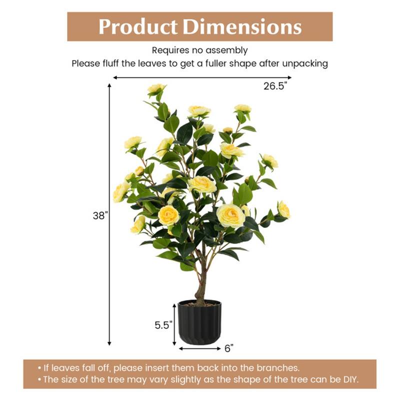 Set of 2 Artificial Camellia Trees 36 Inch Lifelike Indoor Decorative Plants with Cement Pots - 5" x 36"