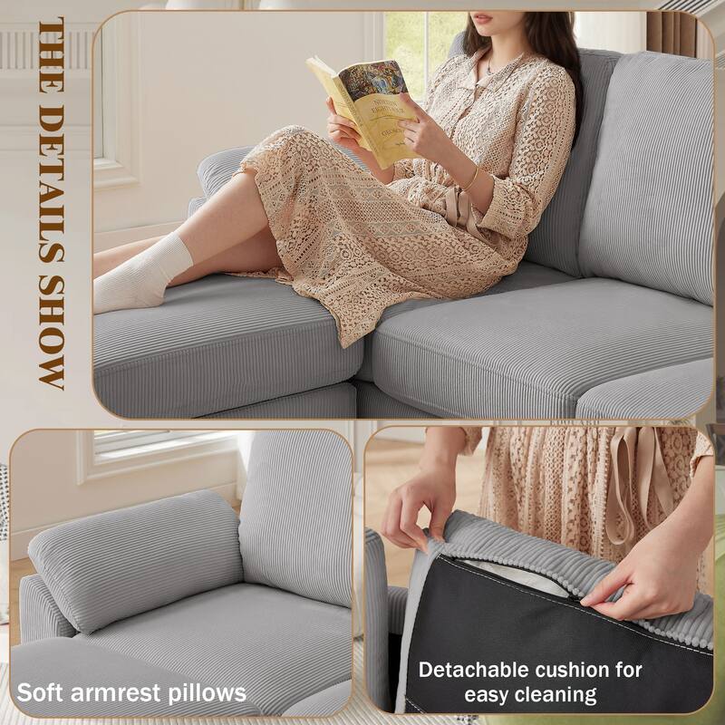 79.72" Corduroy 3 Pieces Living Room Sets Including Sectional Sofa with Storage Ottoman & Side Pockets & Armchair Set