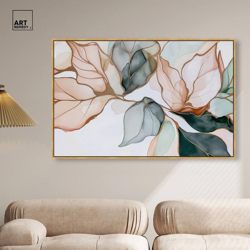 Golden Veined Leaves I Canvas by Art Remedy