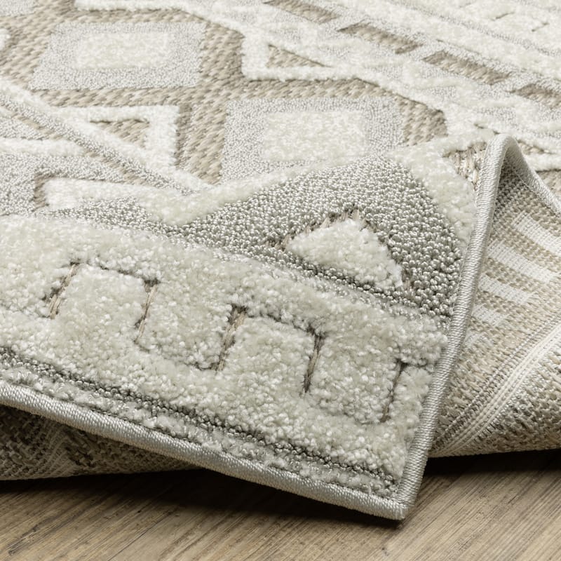 Style Haven Thassos Tribal Lines Grey/ Beige Mixed Pile Area Rug