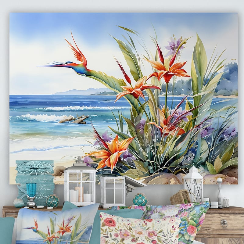 Designart "Birds Of Paradise On The Beach " Birds Of Paradise Wall Art