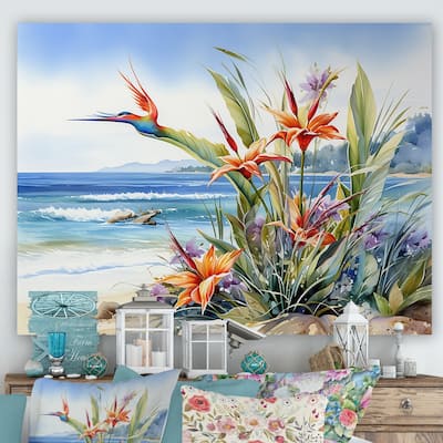 Designart "Birds Of Paradise On The Beach " Birds Of Paradise Wall Art