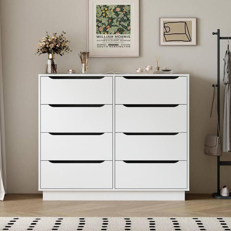 Wooden White Dresser for Bedroom, 9 Drawer/8 Drawers Double Dressers & Chest of Drawers, Large Clothing Storage Cabinet