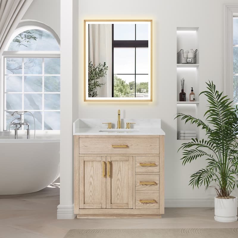 Altair Gavino Bath Vanity with Grain White Composite Stone Top, no Mirror