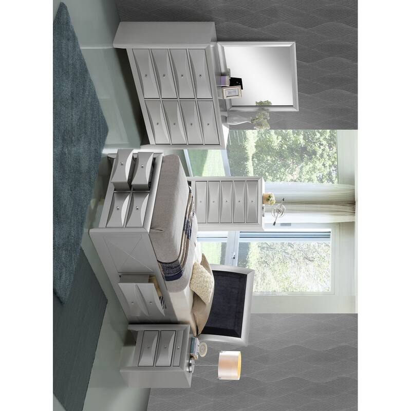 Wooden Panel Twin Bed with Drawers and Shelves - 87" - Silver