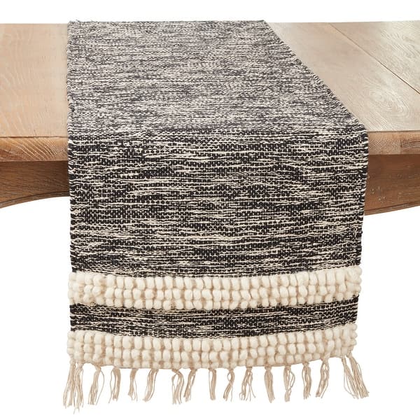 slide 2 of 3, Striped Pom Pom with Fringe Table Runner - 16"x72" 16"x72"