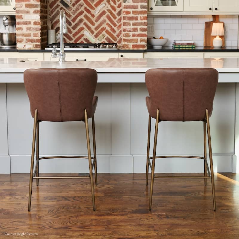 Maven Lane Naomi Metal and Vegan Leather Kitchen Dining Stool