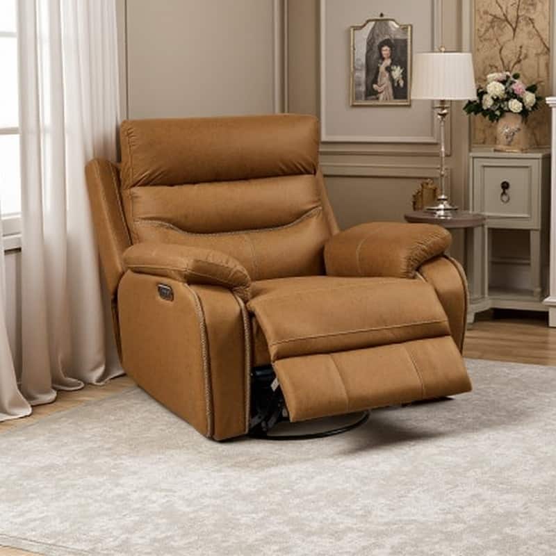 Dual Motor Power Swivel Recliner with 240° Rotation, Adjustable Headrest, USB Charging, Infinite Recline & Footrest - Yellow Brown