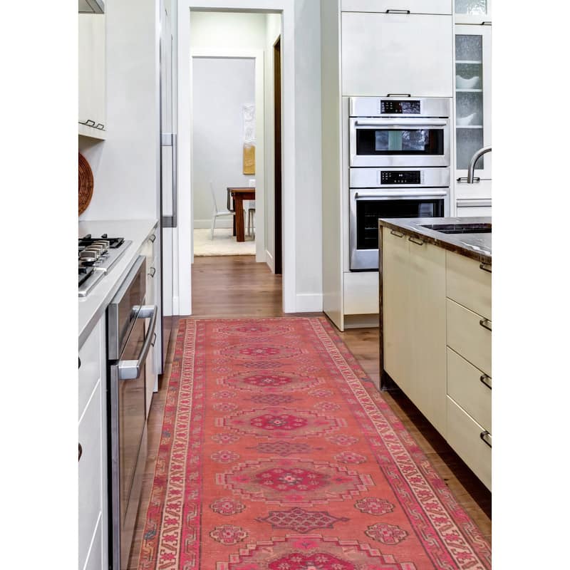 ECARPETGALLERY Hand-knotted Konya Anatolian Pink Wool Rug - 3'2 x 12'7