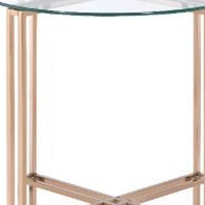 24" Round Modern Side End Table with Champagne Metal Frame and Glass Top for Living Room - 23"Dia x 24"H