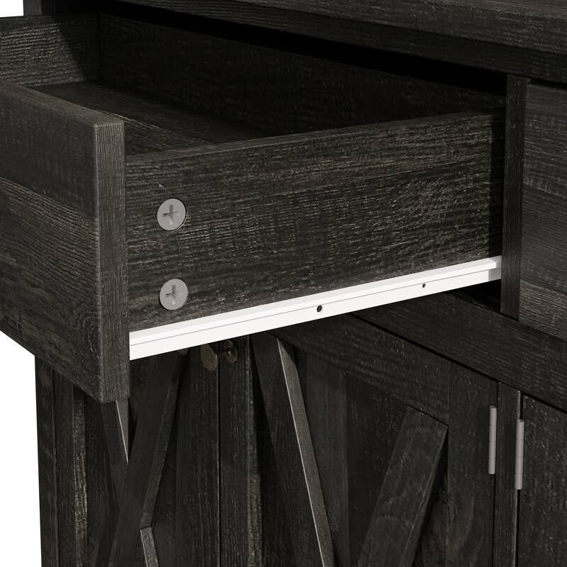 Retro-Style Sideboard Buffet Cabinet Storage cabinet with 2 Drawers and Adjustable Shelves, for Dining Rooms, Black Brown