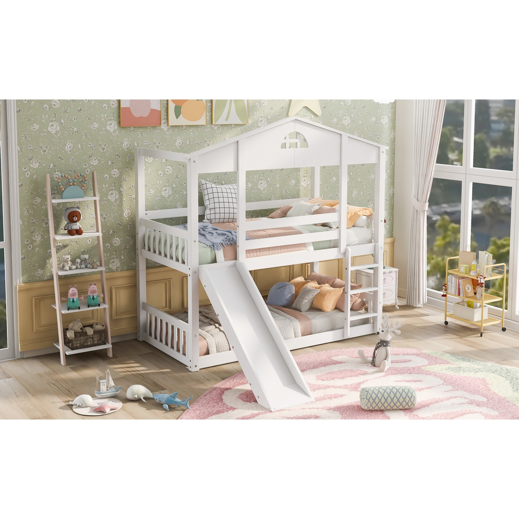 Treehouse Bunk Bed with Convertible Slide and Ladder Twin over