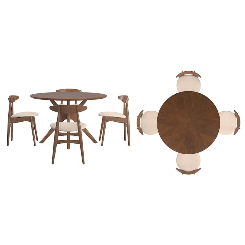 Sylvestria Mid-Century Walnut Finish Round Dining Set