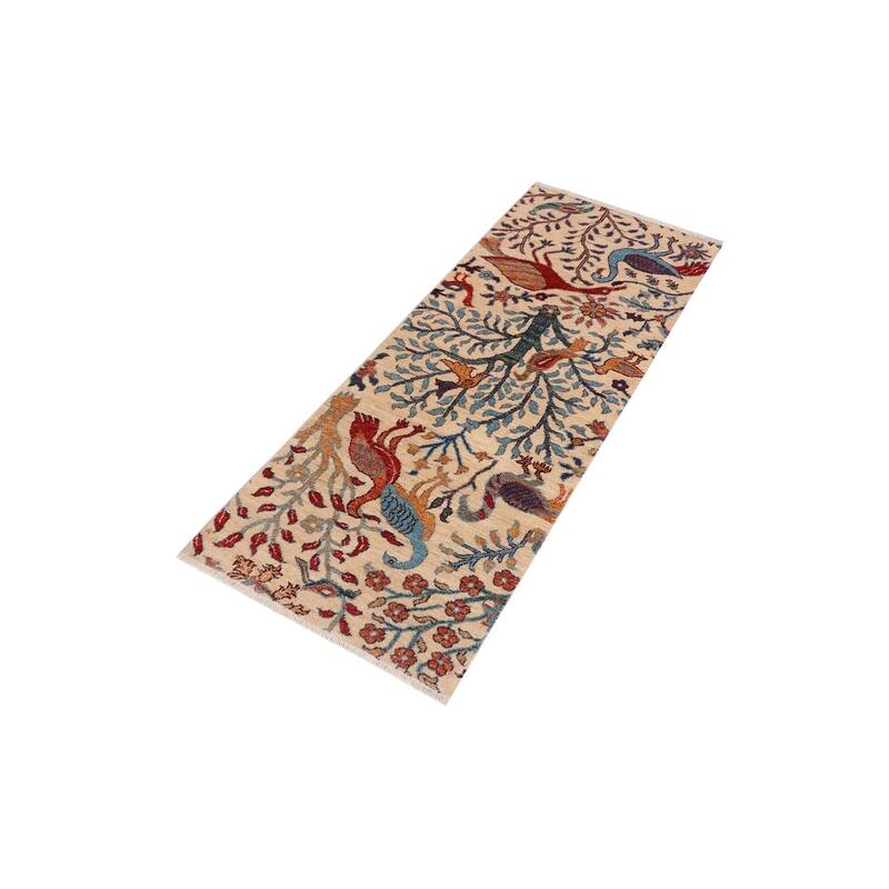 Oriental Ziegler Heidy Beige Blue Hand-Knotted Wool Runner - 2'0'' x 4'11''