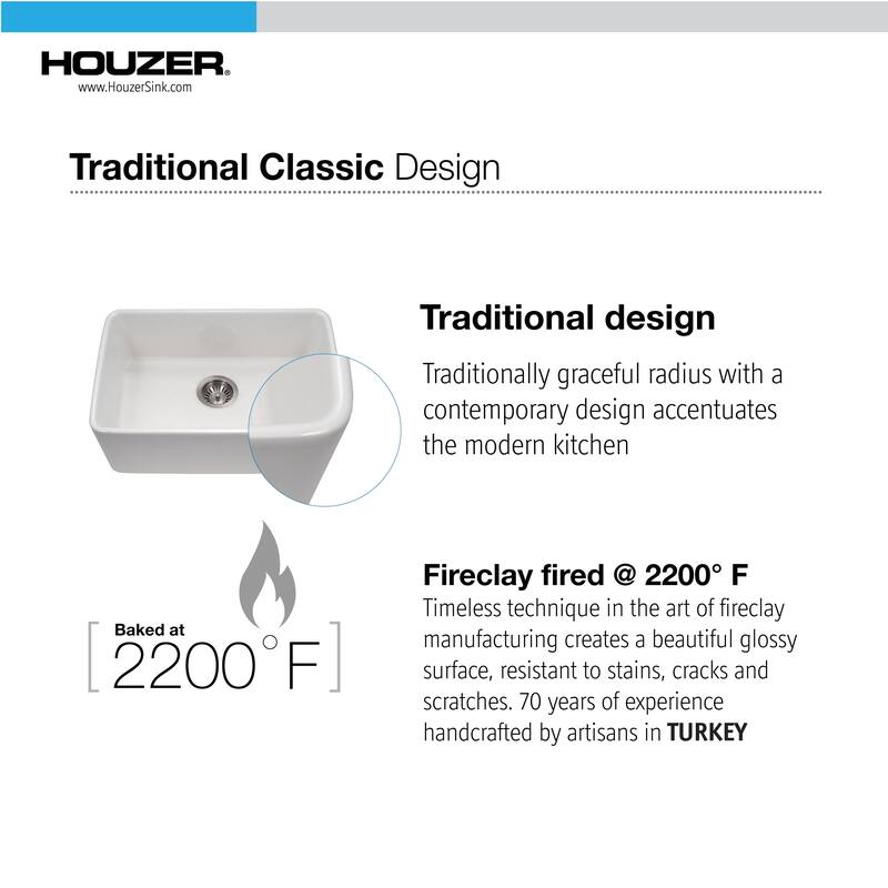 Houzer PTU-2400-C Platus 23-7/16" Undermount Single Basin Fireclay