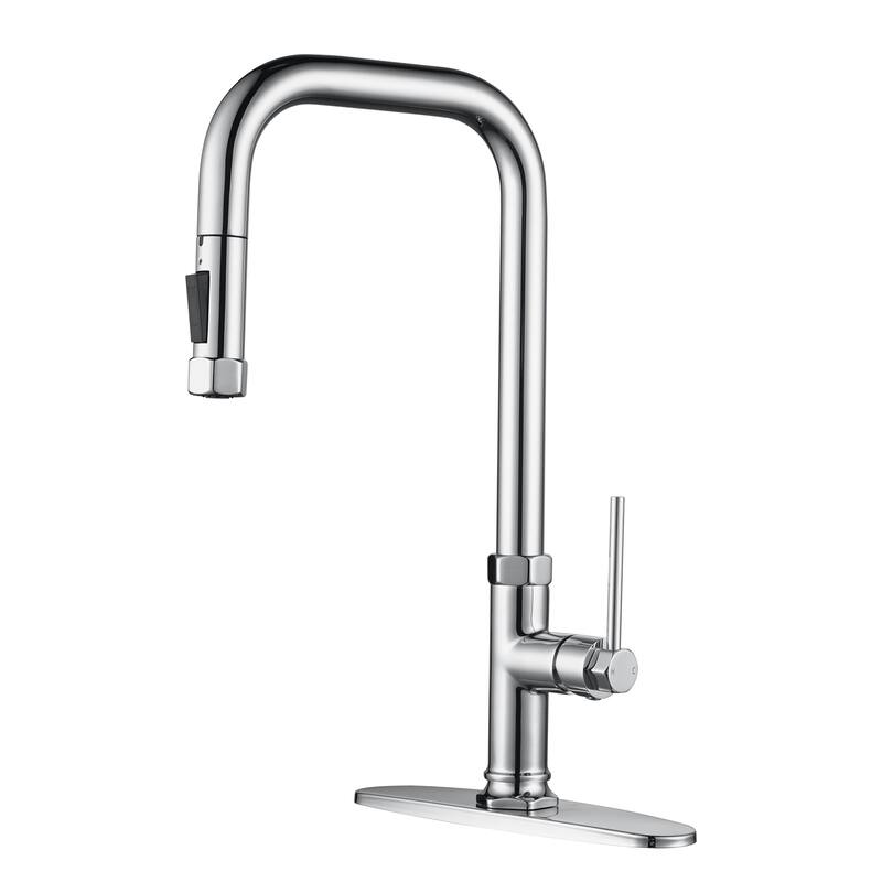 WOWOW Pull Down Sprayer Kitchen Faucet with Soap Dispenser - without soap dispenser - Chrome