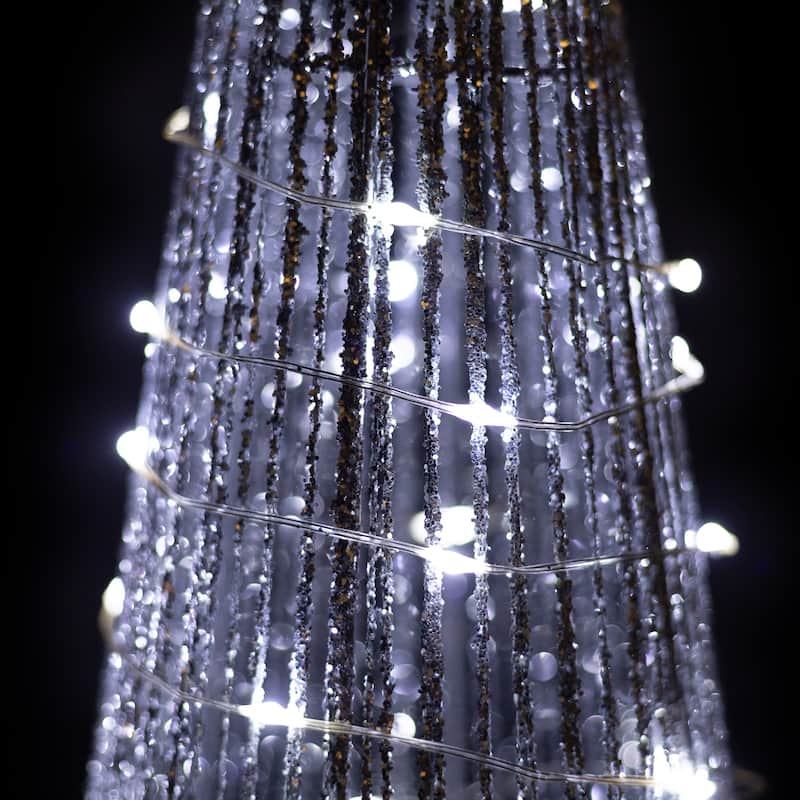 3 LED Silver Glitter Cone Tree Outdoor Christmas Decorations 23.5"
