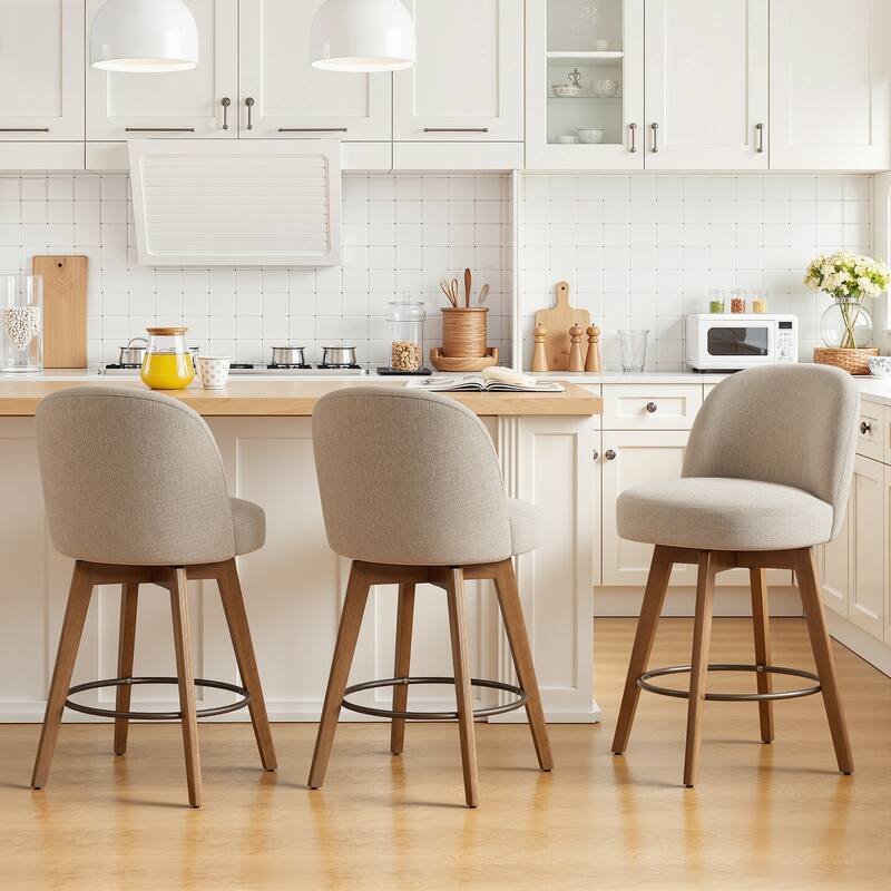 26" Upholstered Swivel Counter Stool With Solid Wood Frame - 37.8"H x 19.7"W x 23.2"D