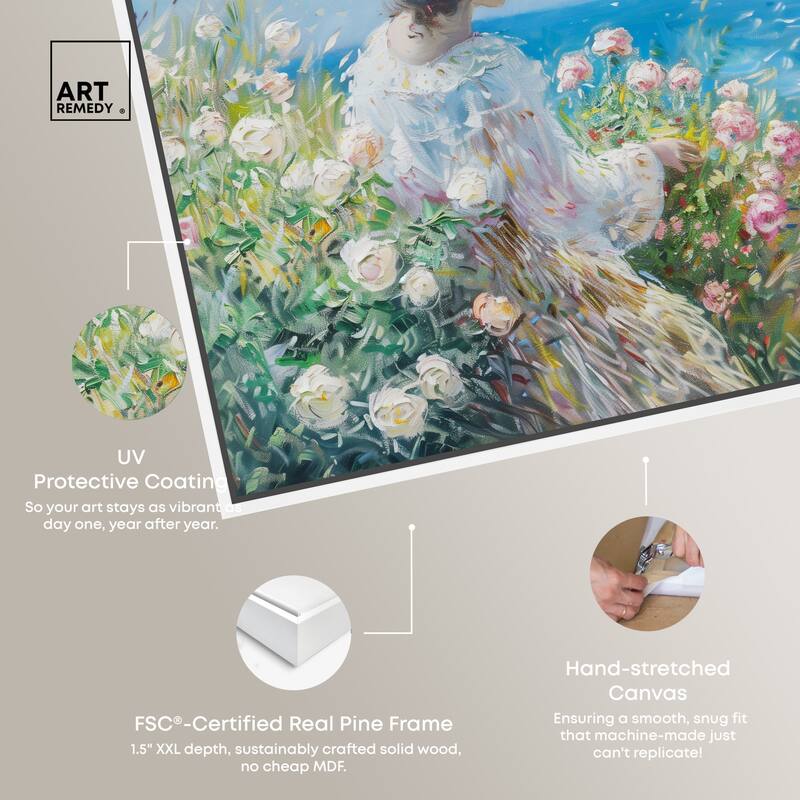 Art Remedy Gentle Sea Framed Impressionism 1 Piece Canvas Wall Art /Monet And Van Gogh Inspired Art
