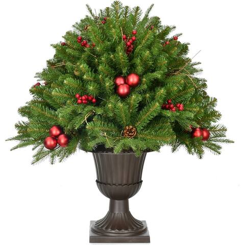 Fraser Hill Farm 3-Ft. Joyful Porch Tree in Pedestal Urn with Pinecones, Berries, and Ornaments