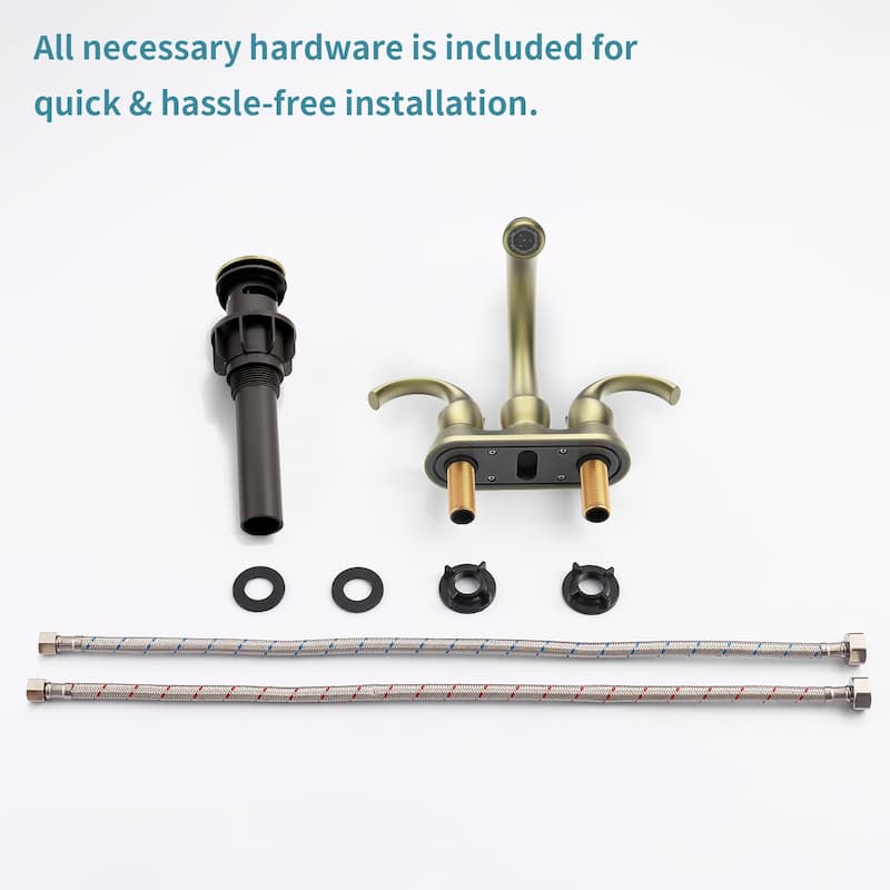 Modern 2 Handle Bathroom Sink Faucet with Pop Up Drain and Supply Hose, Aerator, Anti Fingerprint, Splash Proof, Water Saving
