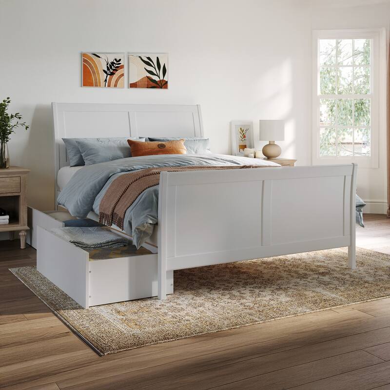 AFI Portland Platform Bed with Matching Footboard & Storage Drawers - White - Full
