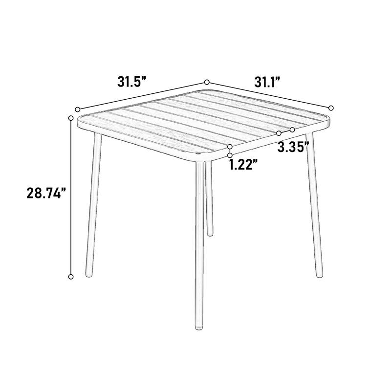 5-Piece Outdoor Casual Dining Table Set with 4 Plastic Chairs Patio Square Coffee Table Poolside Picnic Beer Table