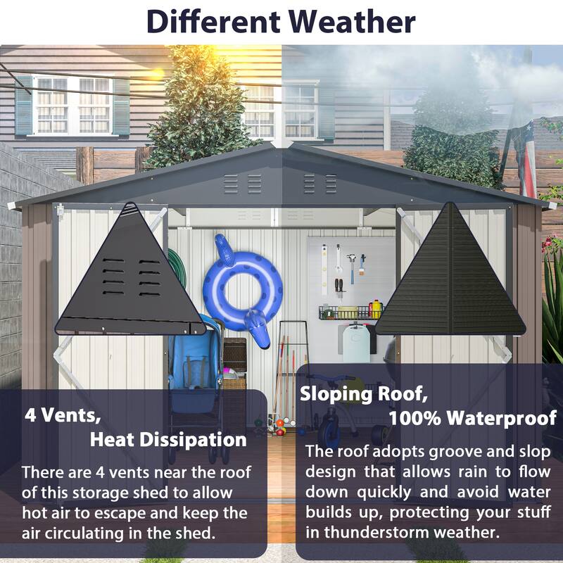 10x10 FT Outdoor Storage Shed, Utility Metal Tool Storage with Lockable Doors and Updated Frame Structure, Large Metal Shed