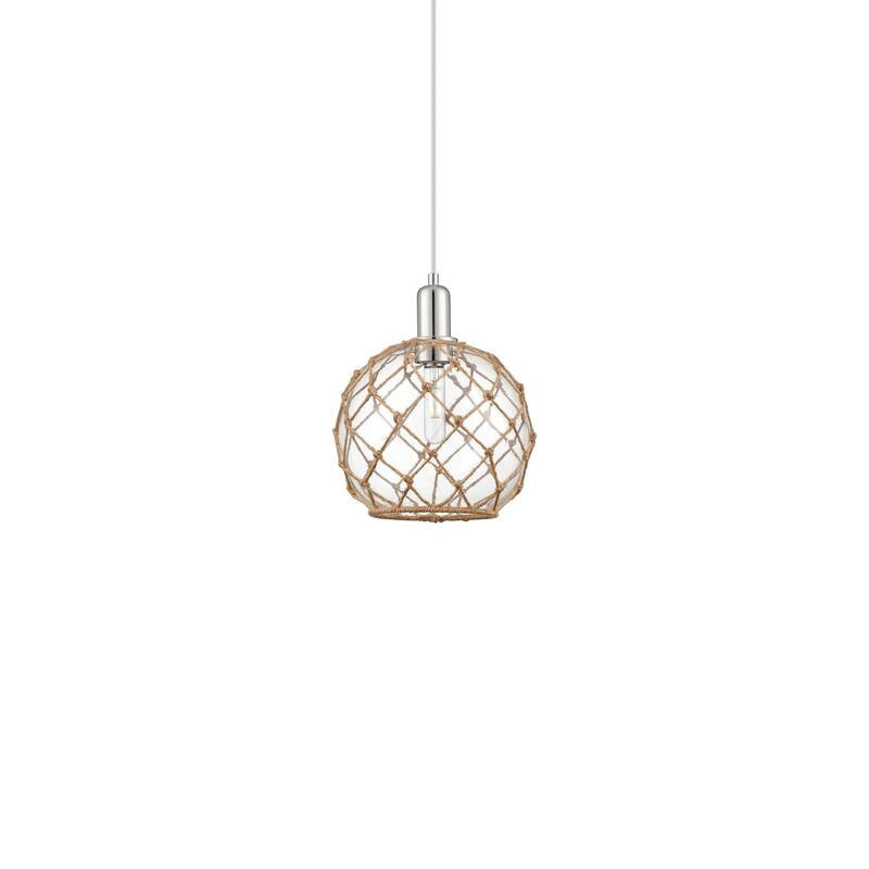 Innovations Lighting 716-1P-13-10 Farmhouse Rope Pendant Farmhouse - Polished Nickel / Clear Glass with Brown Rope