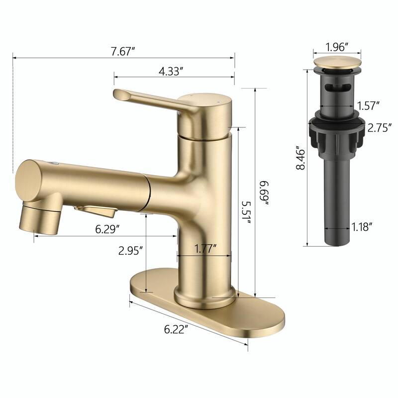 Stainless Steel Bathroom Faucet with Pull-Out Sprayer & 3 Settings