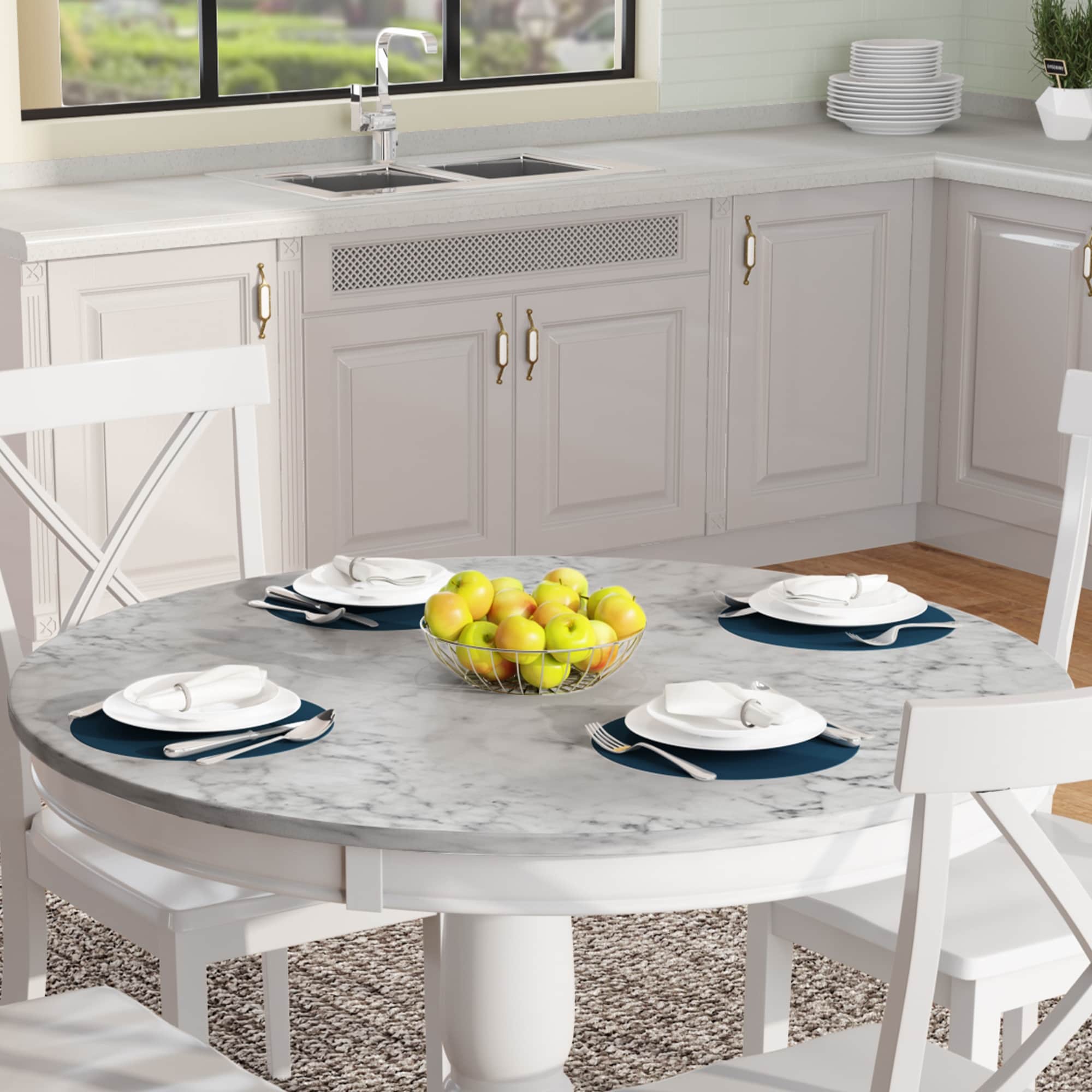Solid marble dining on sale table set