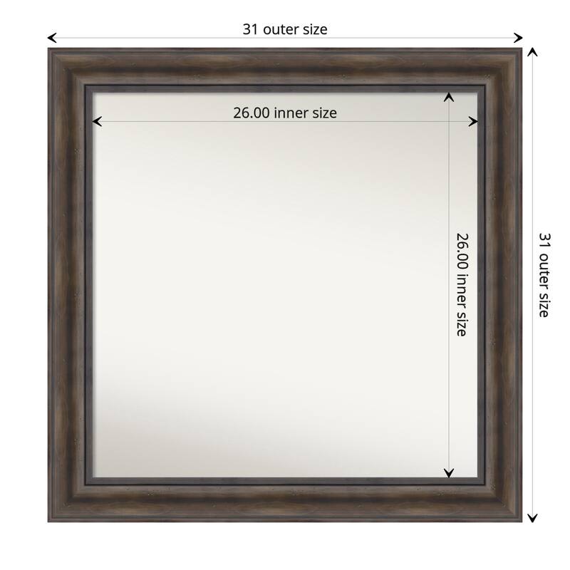 Non-Beveled Wood Bathroom Wall Mirror - Rustic Pine Frame - 31 x 31 in - Rustic Pine