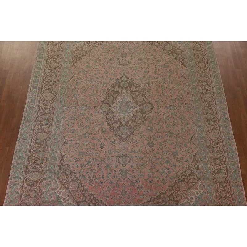 Hand Knotted Oriental 100% Wool Carpet Traditional Floral Pink Mashad Area Rug - 12' 3'' X 9' 4''