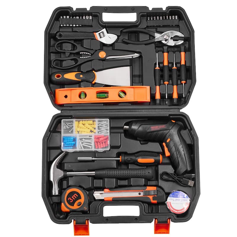 96-Piece Tool Set with Rechargeable Electric Screwdriver Home Repair and Maintenance Tools - 14.17 x 10.43 x 3.70 inch