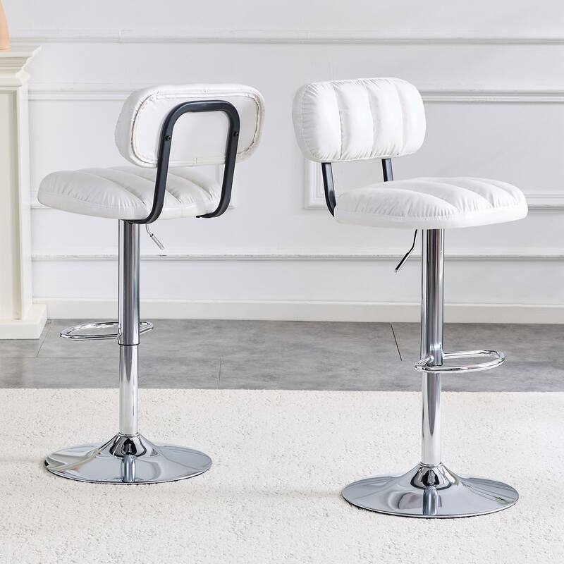 PU Leather Upholstered Bar Stools Set of 2, Adjustable Height Swivel Bar Stools, Dining Chairs with Chrome Base & Footrest