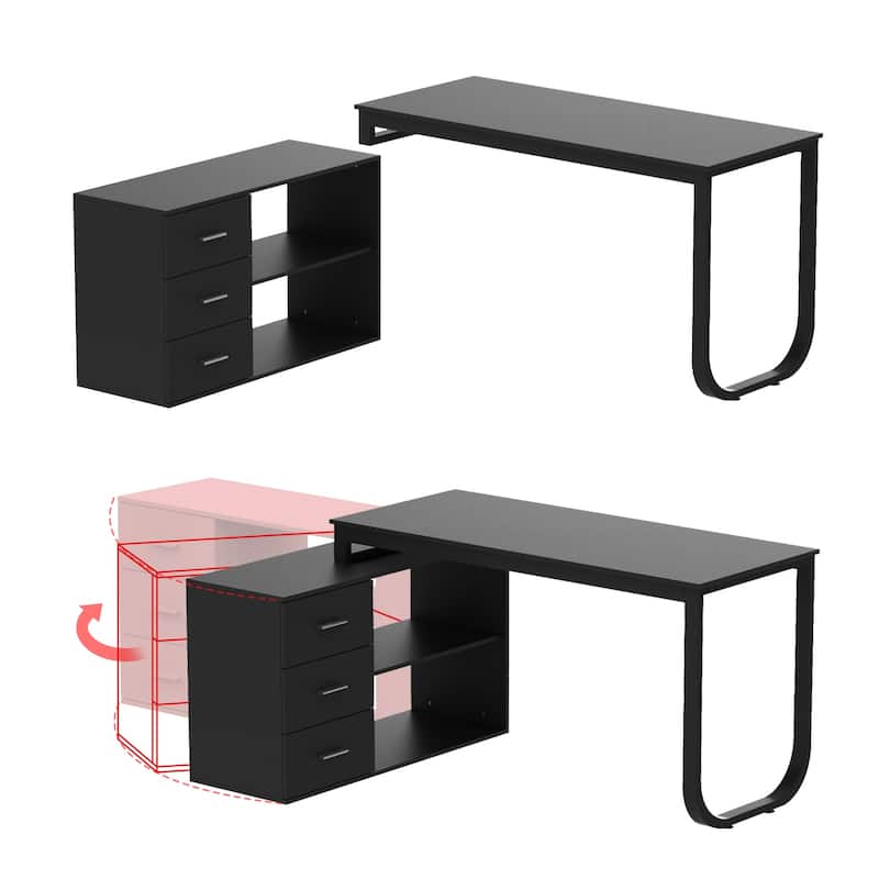 55" L-Shaped Computer Desk - Storage Workstation - 5 Colors Large