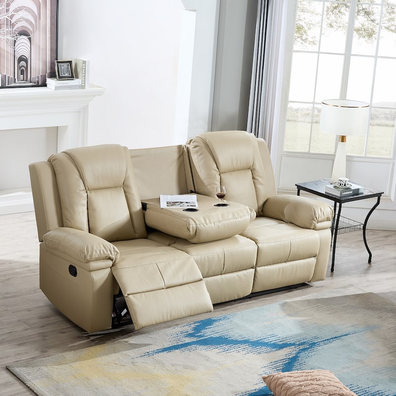 Bonded Leather Recliner Sofa - Beige