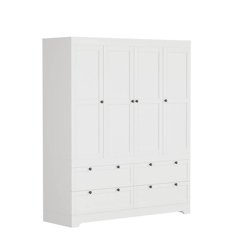 Meyreso White Modular Wardrobe Closet with Drawers, Convertible Stacking Armoire - N/A