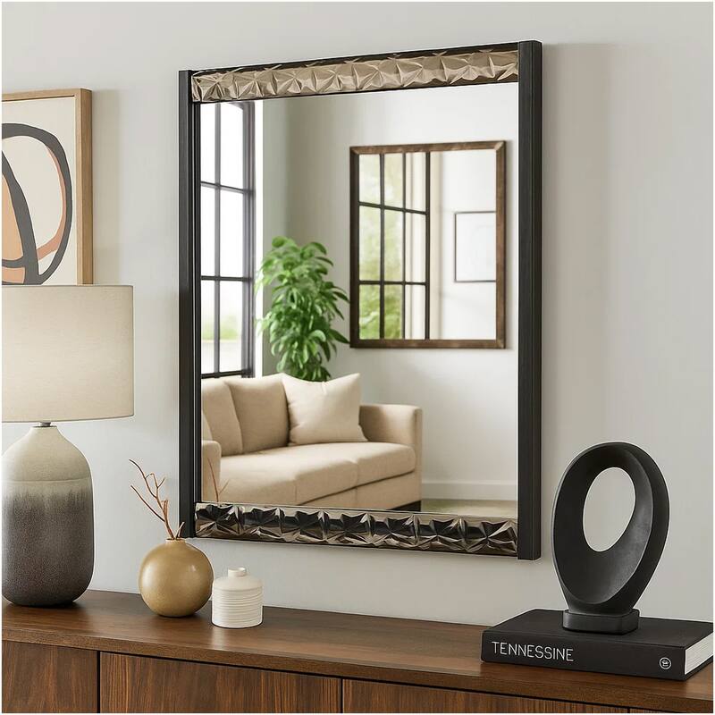 Zara 36x40 Dresser Mirror, Rectangular, Chrome Geo Molding, Ash Gray - Ash Gray, Chrome