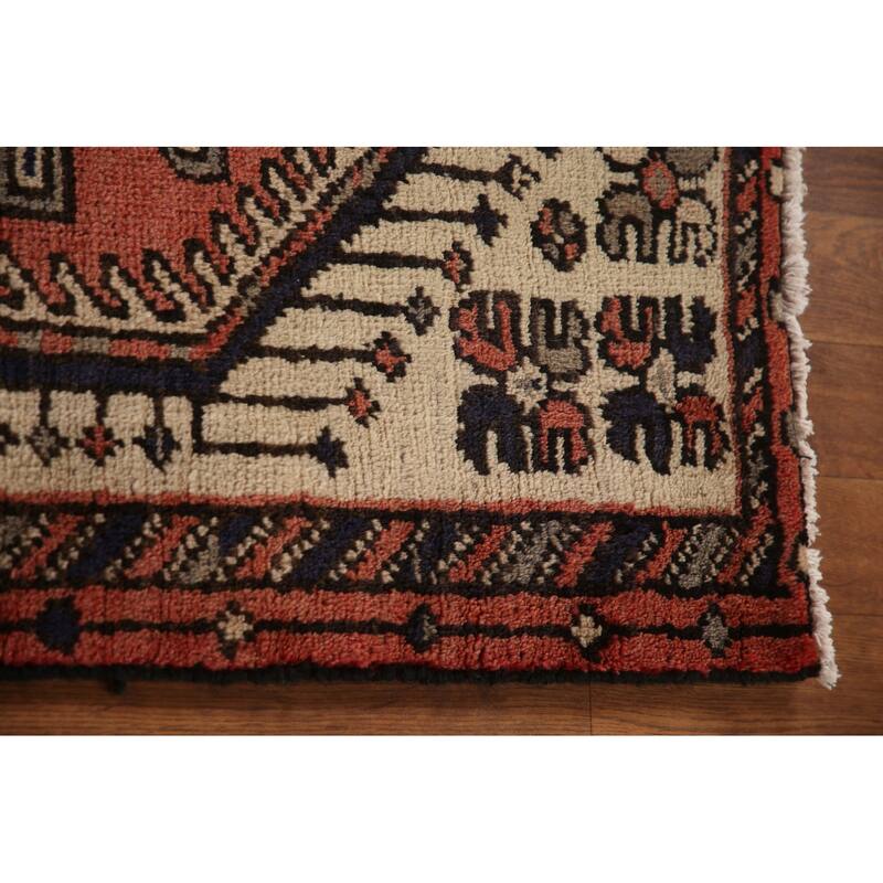 Geometric Bakhtiari Persian Vintage Runner Rug Handmade Wool Carpet - 3'1"x 9'1"