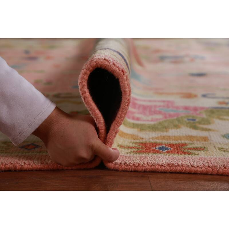 Pink Ivory Oushak Indian Large Rug Handmade Wool Carpet - 8'9" x 17'9"