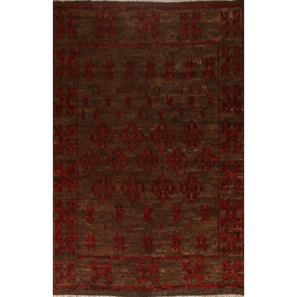 Brown Tribal Geometric Moroccan Berber Area Rug Handmade Wool Carpet - 8'1" x 10'6"