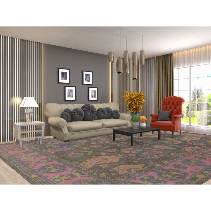 Hand Knotted Oriental 100% Wool Carpet Transitional All-Over Greys & Charcoal Oushak Area Rug - 13' 10'' X 10' 3''